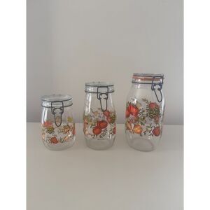 Arc France “Spice of Life” Glass Canister Set 3pc 2L 1.5L 1L Vintage Clamp Jars